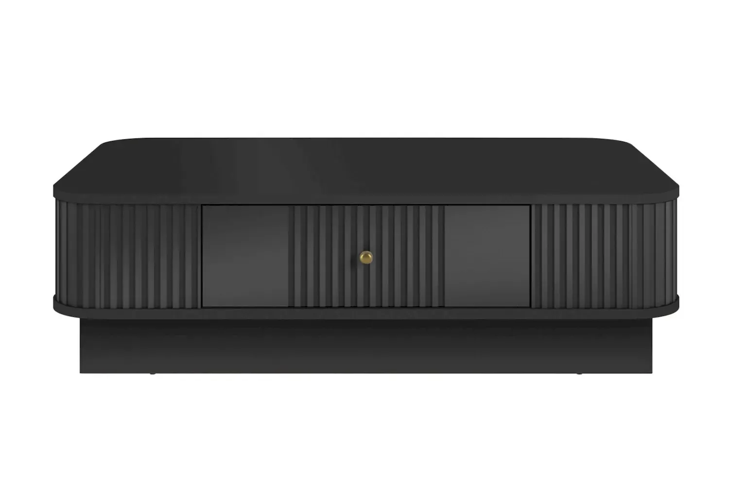 Stolik kawowy z szufladą VESPER ryflowany front - czarny złoty uchwyt cokół - B_169463