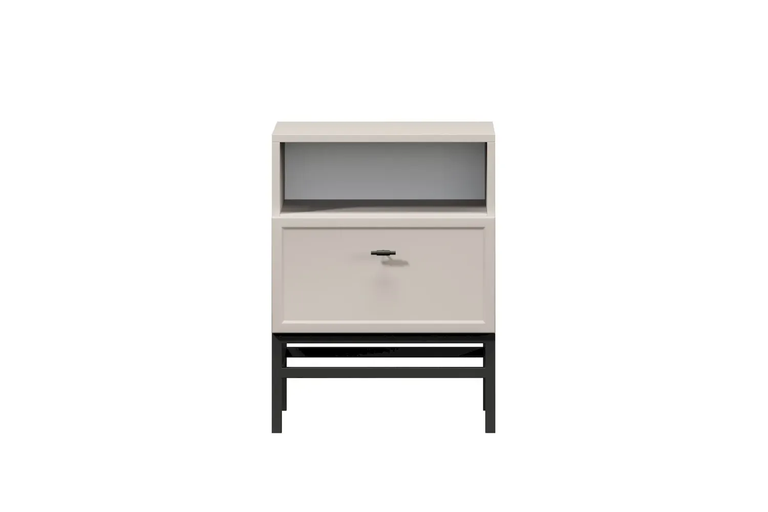 Szafka nocna z szufladą i półką LORINI 45 - cashmere uchwyt T-bar czarny stelaż czarny - B_166686