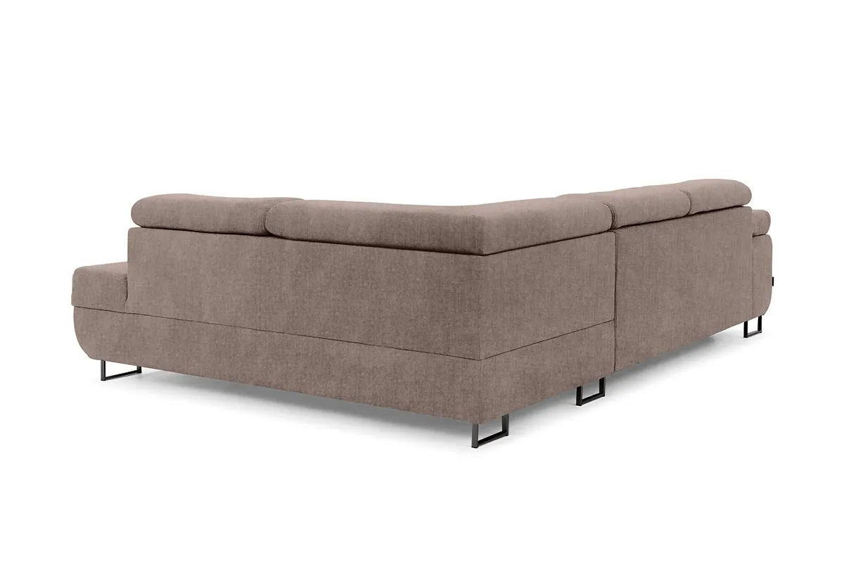 Narożnik prawostronny ANNABELLE L regulowane zagłówki nogi czarne tkanina Vogue 4 brązowy - B_165794