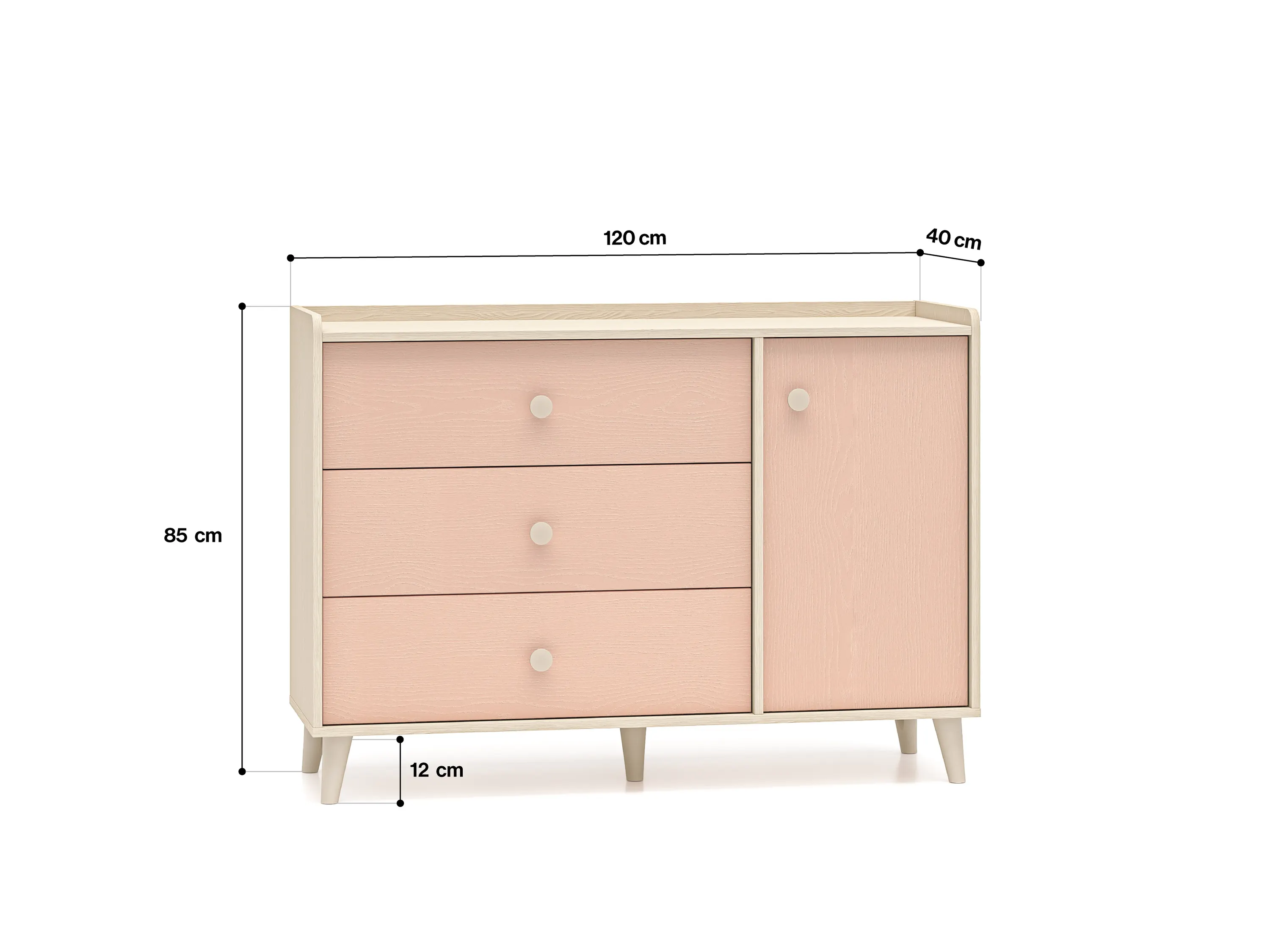 Komoda 1-drzwiowa z 3 szufladami MEVEL 05 piasek pustyni, różowy - 1MEVE05-001