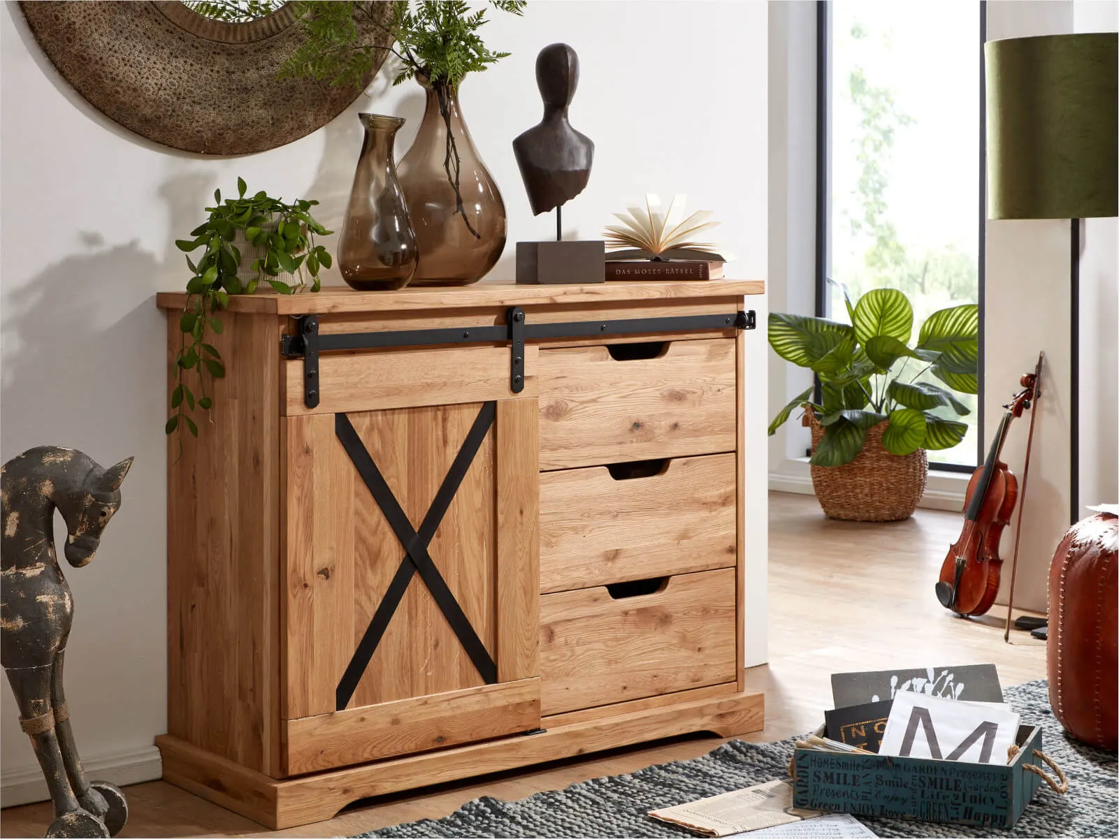 Komoda dębowa TIDY 1-drzwiowa z 3 szufladami 102x83 dąb olejowany - GK_1034240301