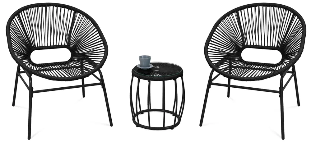 Zestaw mebli ogrodowych MAYA 2 krzesła + stolik czarny technorattan