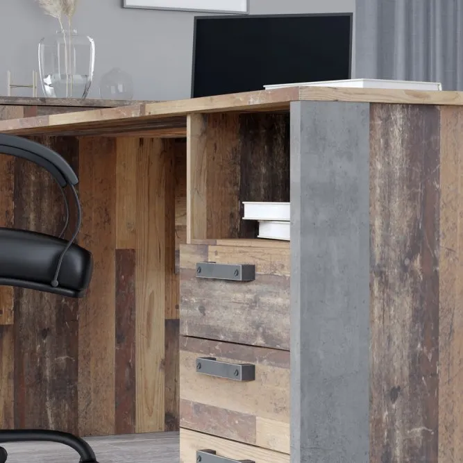 Biurko z 3 szufladami CLIF 70x160 cm - old wood vintage, beton - CLFB212R-C546