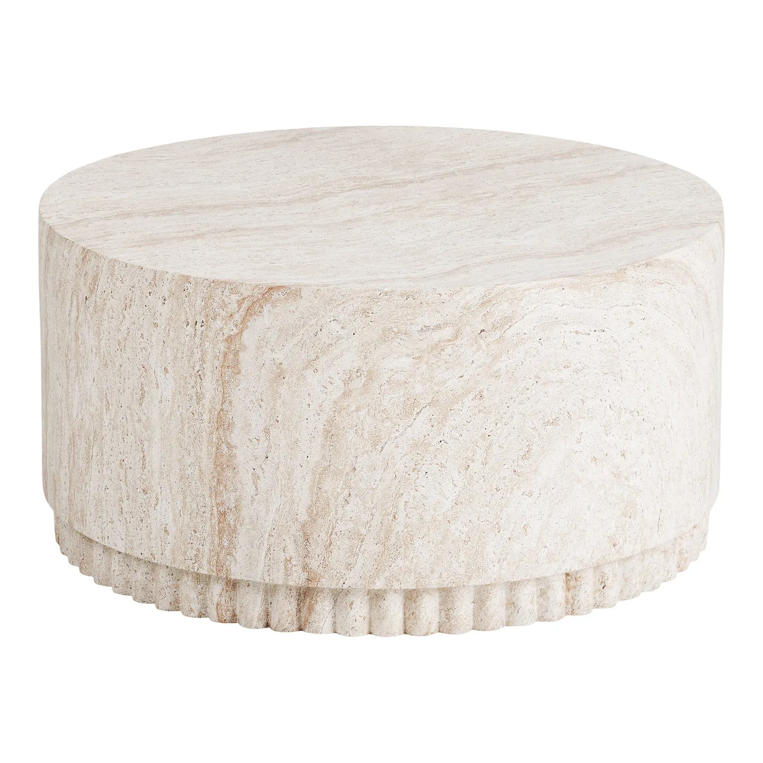 Stolik kawowy BONN 75 cm ryflowana podstawa kolor trawertynowy