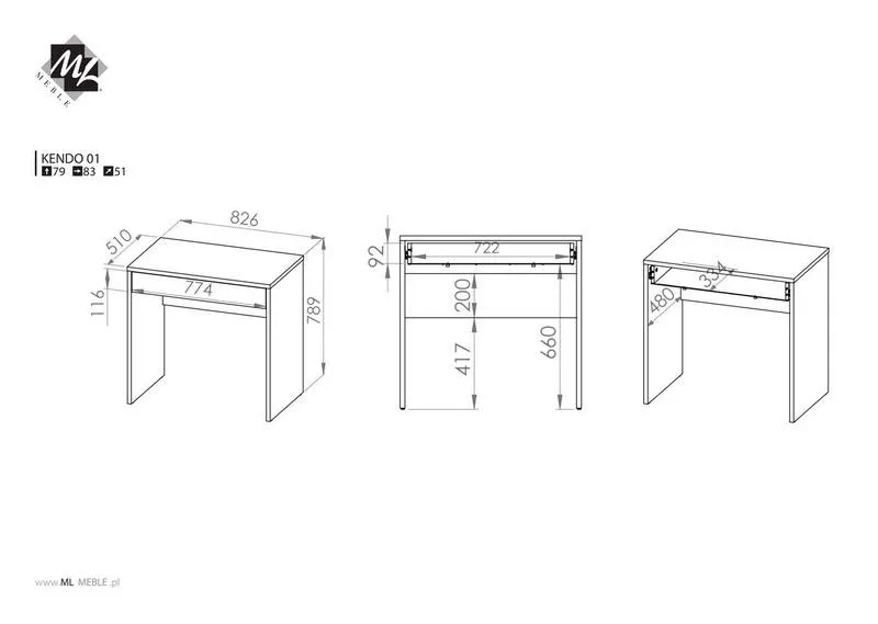 Biurko z szufladą KENDO 01 białe - 1KEND01-001