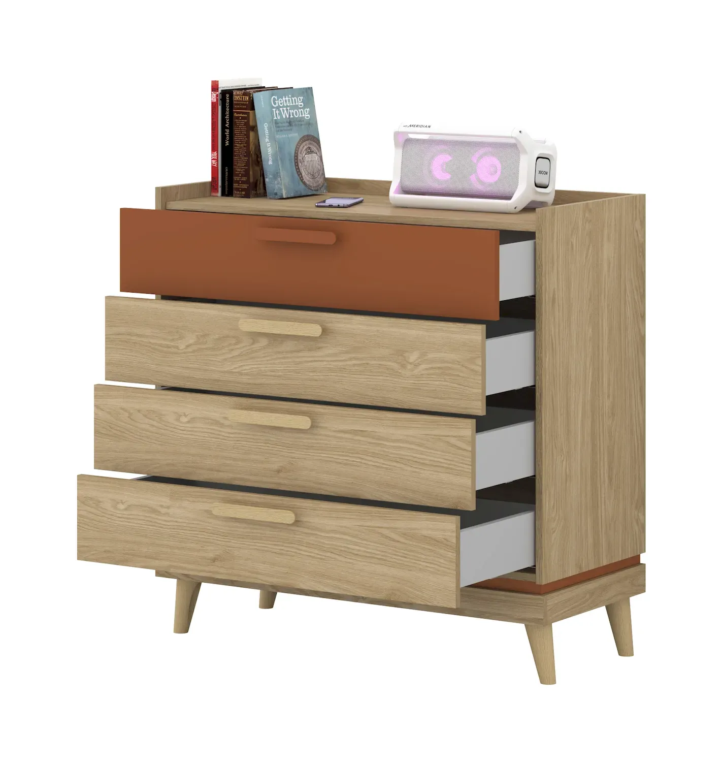 Komoda z 4 szufladami SCANDI 27 dąb olejowany ceglany - 24D5OH27