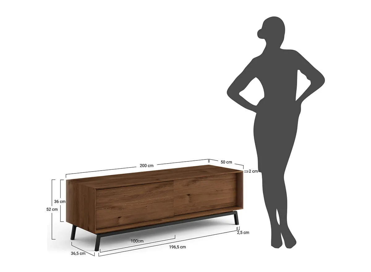 Szafka RTV MODERN LOFT 2-drzwiowa 200x50x52 cm - tabacco - PLMOL07DT