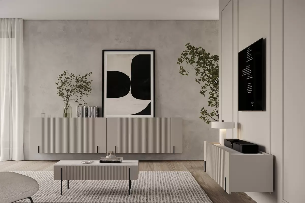 MALMI Komoda 150 3D - cashmere / crema bianca / wisząca / czarne uchwyty - B_162313