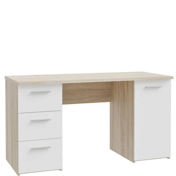 Biurko NET106 z szafką i 3 szufladami - dab sonoma, biały