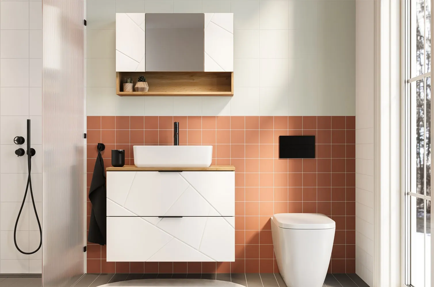 Szafka łazienkowa z szufladą MAZI L/P 81x30 dąb Wotan/biały mat - TH-100-1818