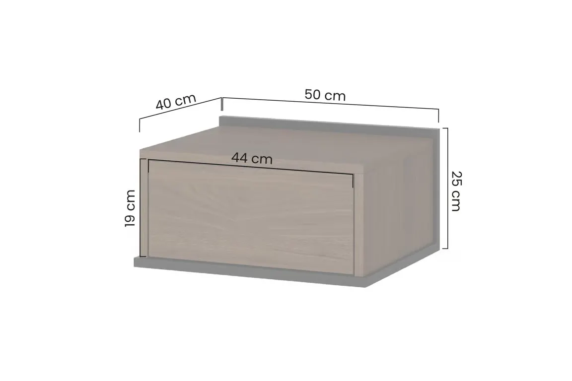 Szafka nocna wisząca z 1 szufladą ZENAR 50 cm orzech elegant czarny