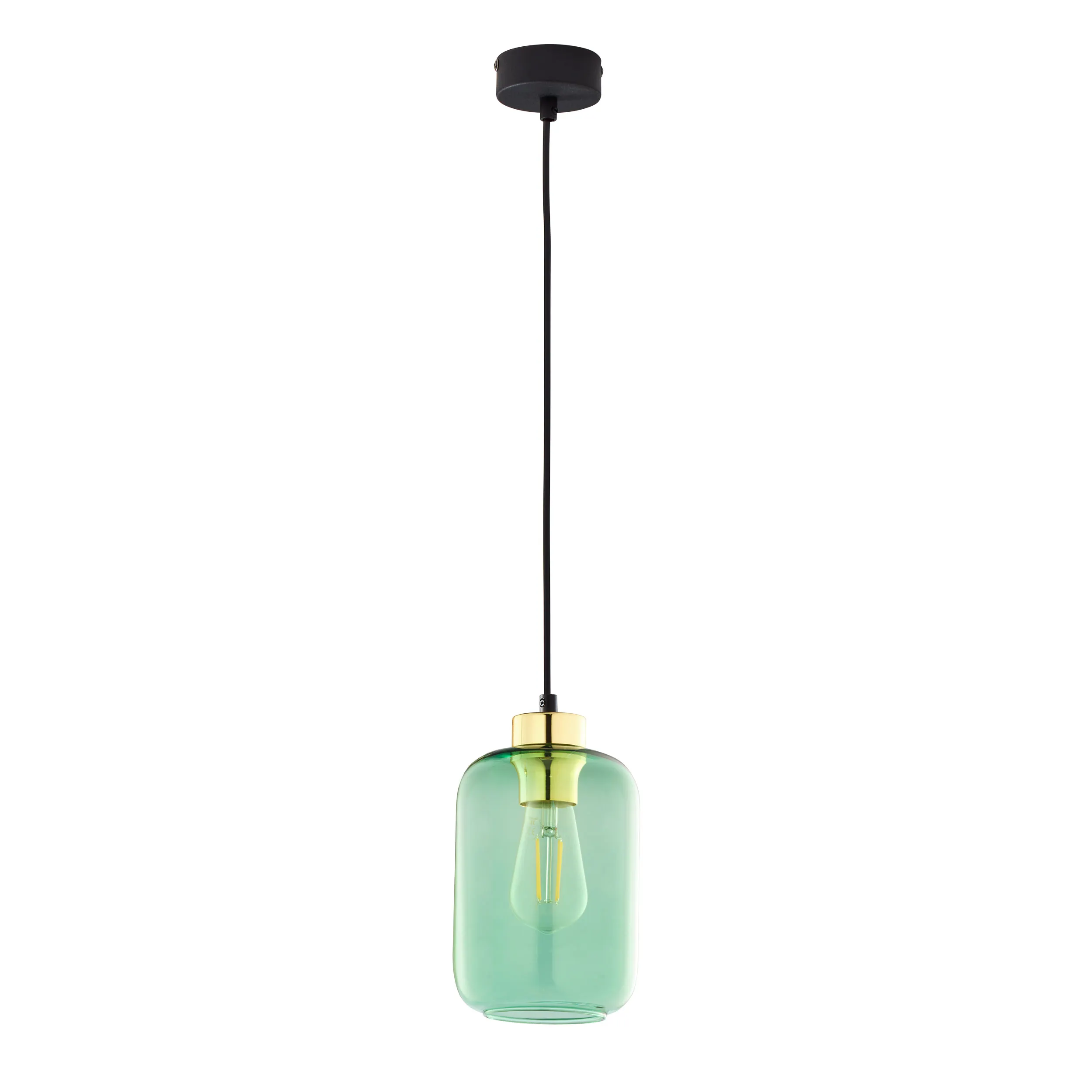 Lampa wisząca MARCO czarna ze złotym elementem zielony szklany klosz 170x14cm