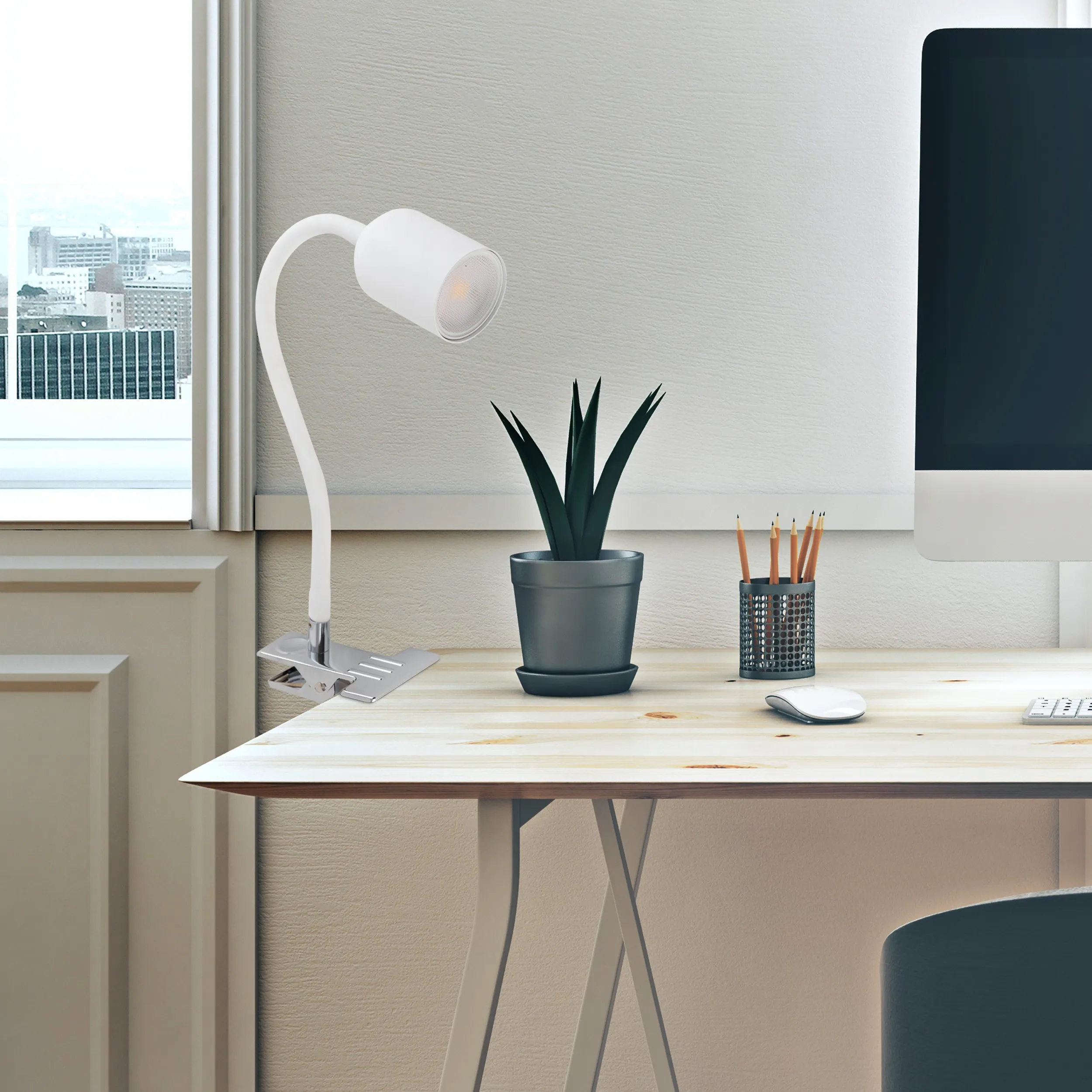 Lampa mobilna na klips TOP biała z chromowaną podstawą regulowana 35x20x6cm - TK_4559