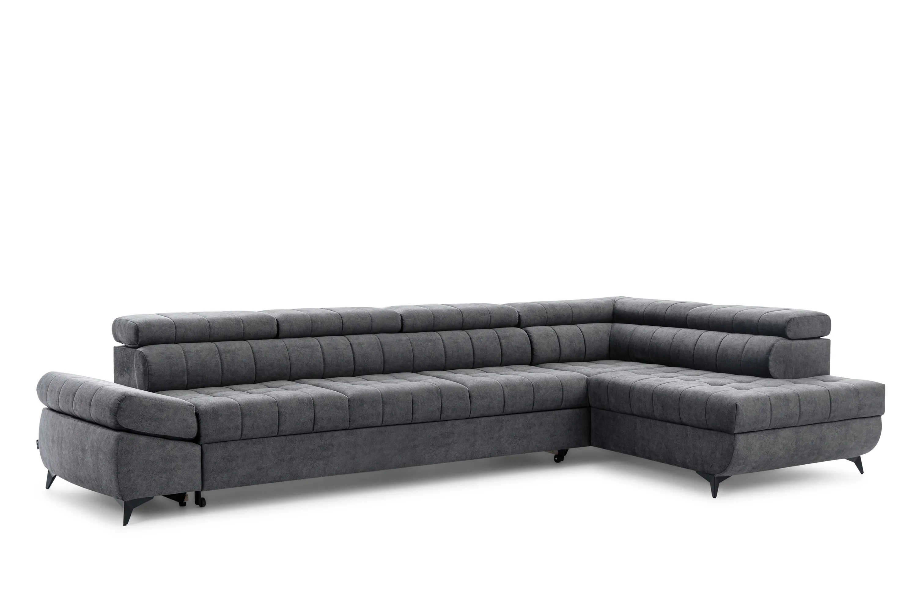 Narożnik prawostronny VALORIS MAXI regulowane zagłówki i podłokietniki tkanina Zetta 305 grafitowy Kanapa, Meble, Wewnątrz, Pokój dzienny, Pokój