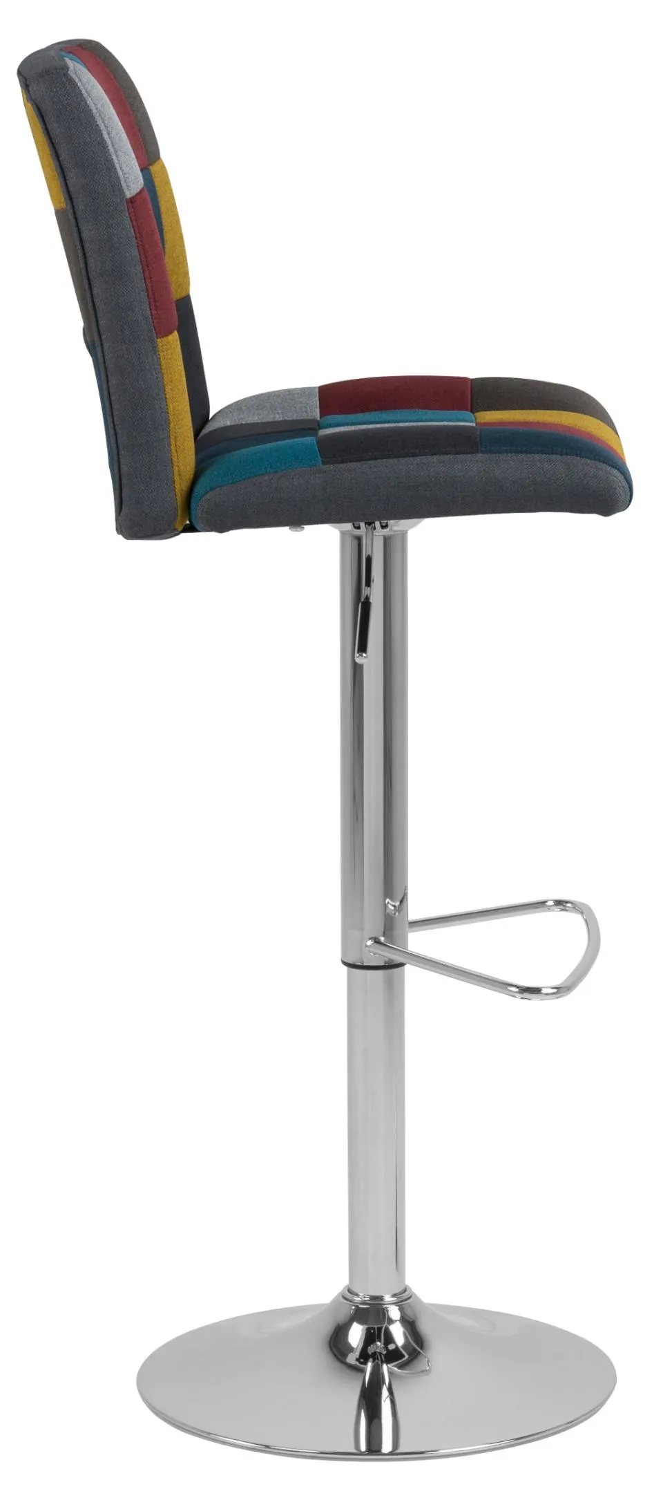 stołek barowy, metalowy podnóżek, tapicerka kolorowa, noga chromowana, podstawa okrągła