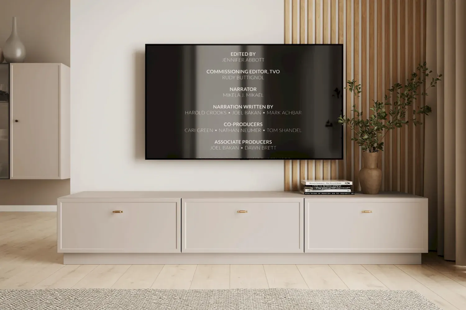 Szafka RTV z klapą i 2 szufladami LORINI 200 - cashmere uchwyt T-bar złoty cokół - B_166783