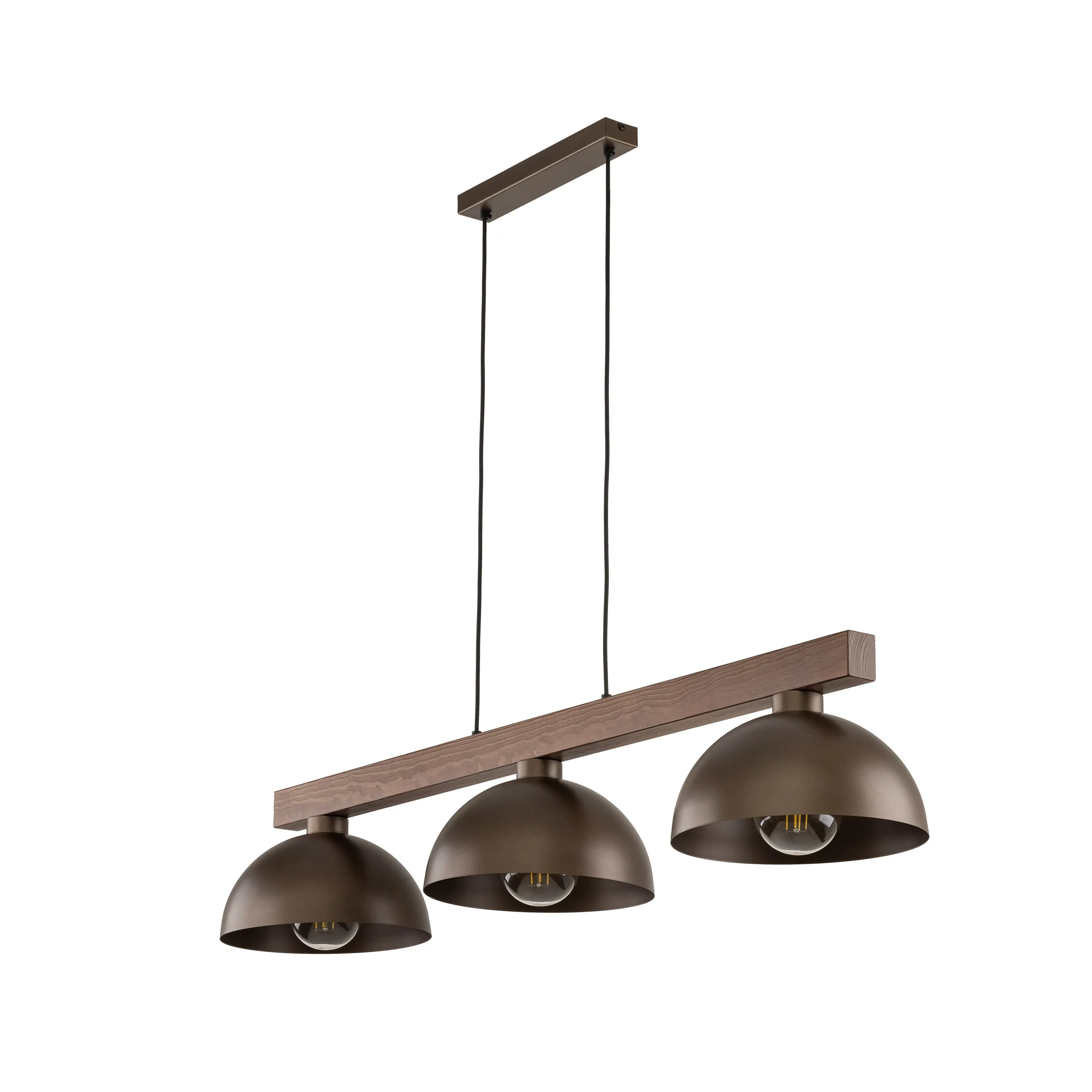Lampa wisząca OSLO brązowa z elementem z ciemnego orzechowego drewna 118x115x27cm