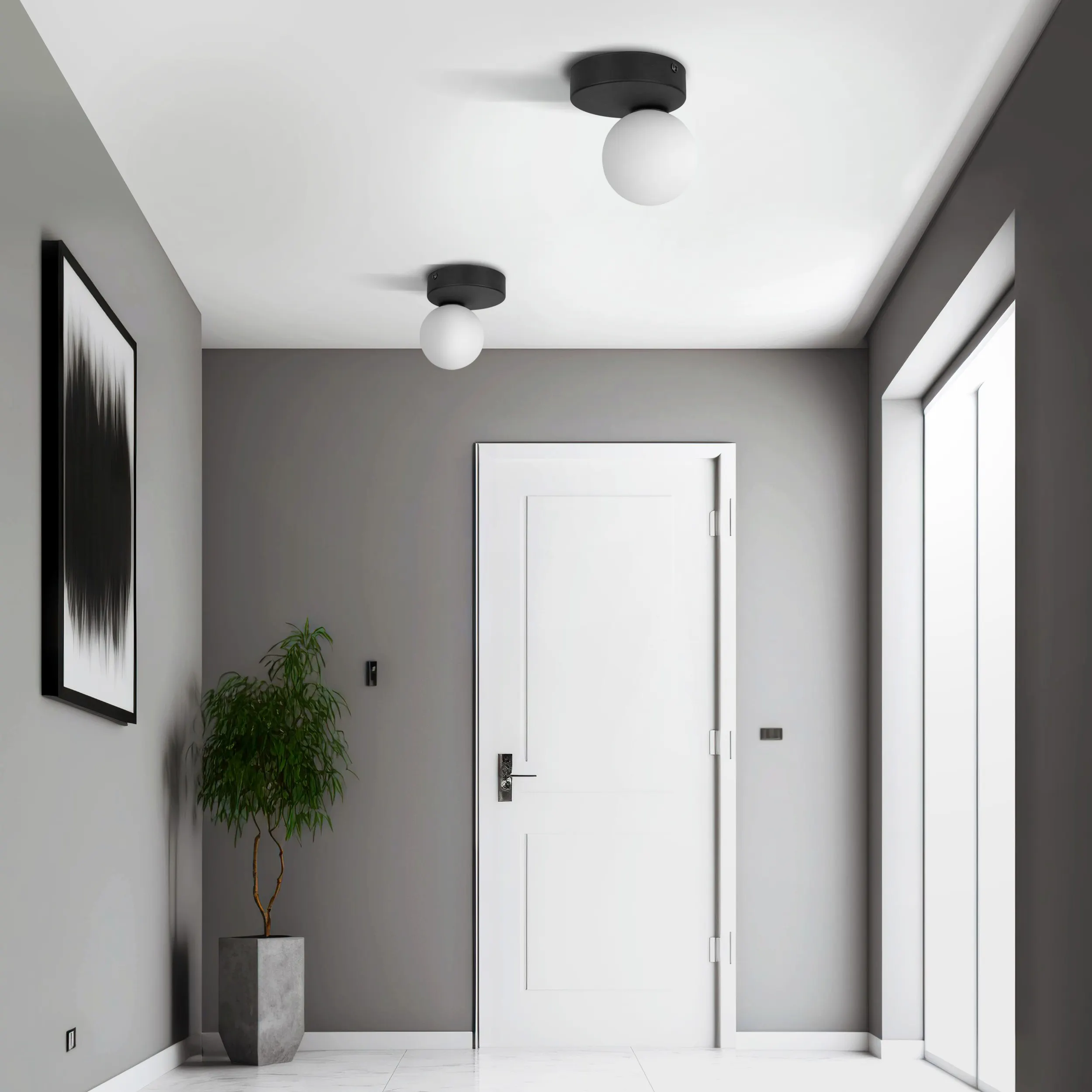 Lampa sufitowa BIANCA czarna z białym okrągłym szklanym kloszem 16x15x12cm - TK_5681