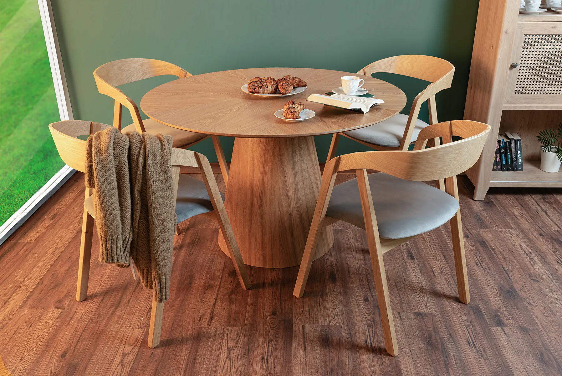 Krzesło dębowe KT395 dąb naturalny - szary welur - 48816