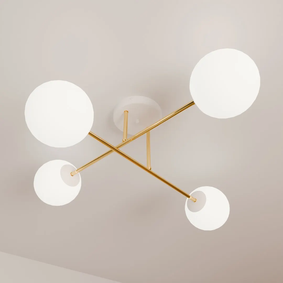 lampa sufitowa, kula świecąca, złota rama, oprawa LED, nowoczesny design