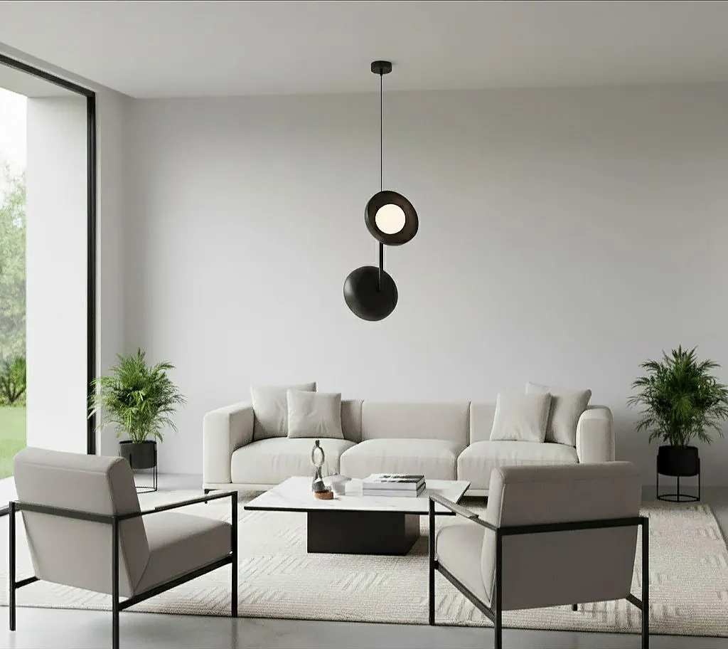 sof­a, salon, nowoczesny, neutralny, lampa wisząca