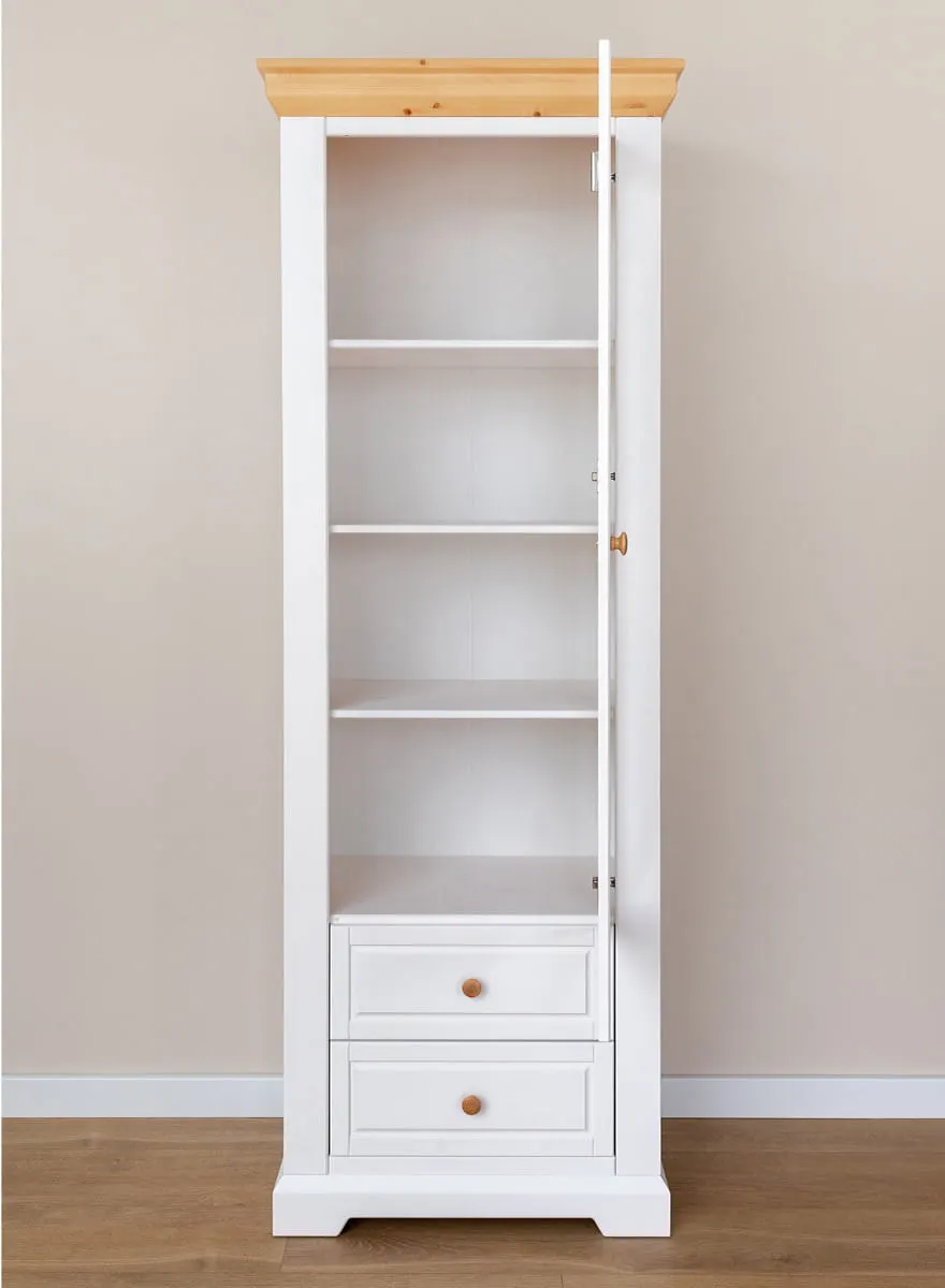 Witryna wąska MARONE ELITE 1-drzwiowa z 2 szufladami - biały, złocisty - PLMEL01