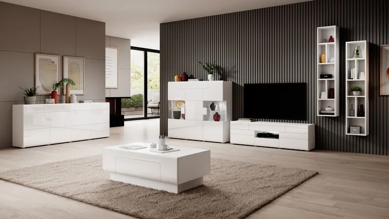 Komoda TOLEDO wysoka 131x147 biała połysk