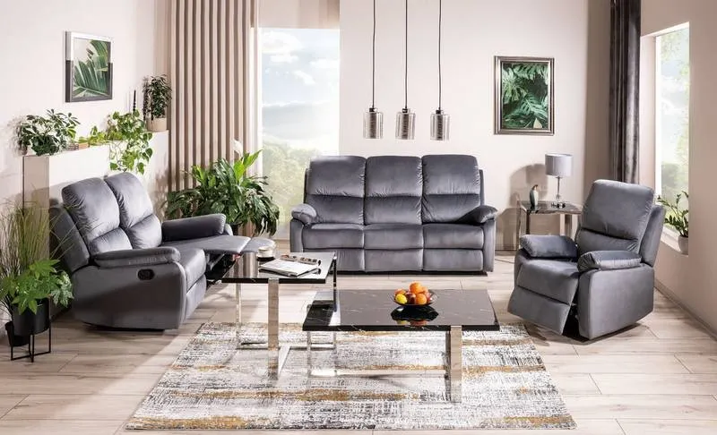 Sofa z regulowanym podnóżkiem SPENCER 2 VELVET 136 cm szara Signal