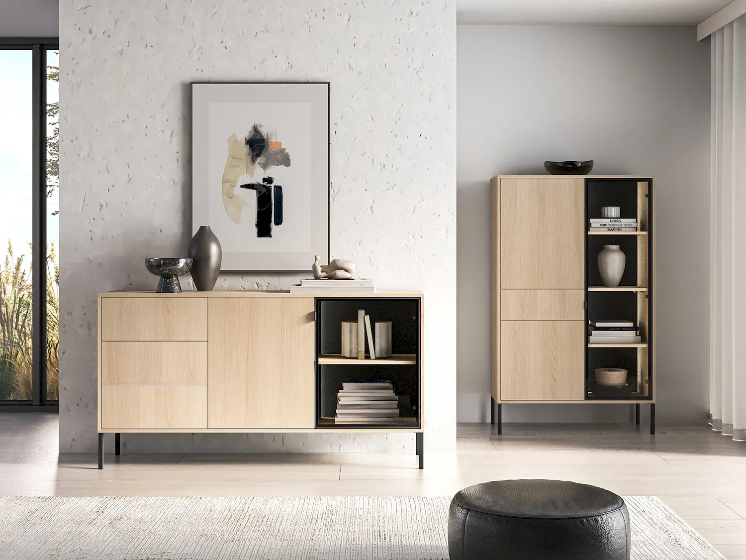 Komoda 2-drzwiowa z 3 szufladami BARNEE 02 oświetlenie LED dąb lindberg - 1BARN02-001