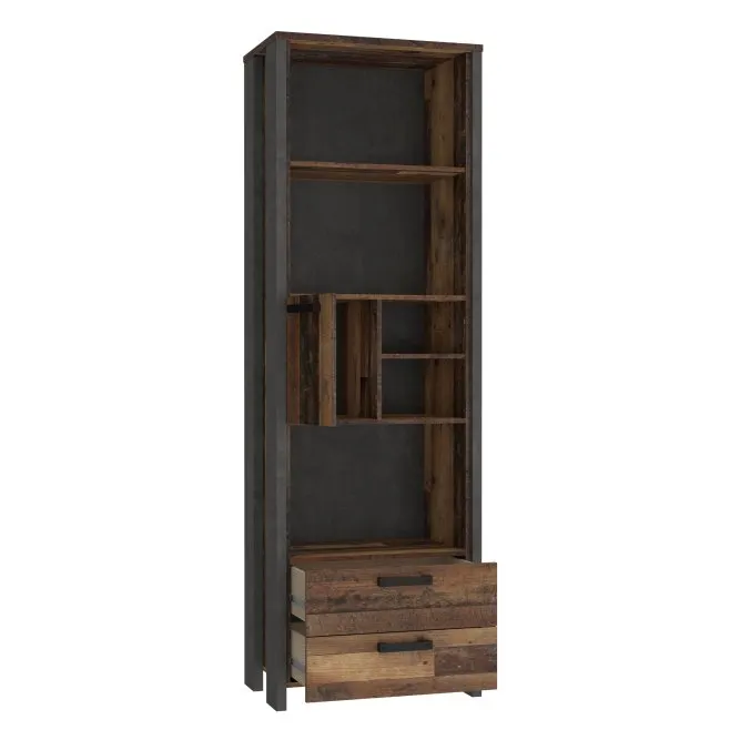 Regał wysoki CLIF z 2 szufladami i szafką - old wood vintage, beton - CLFR712-C546
