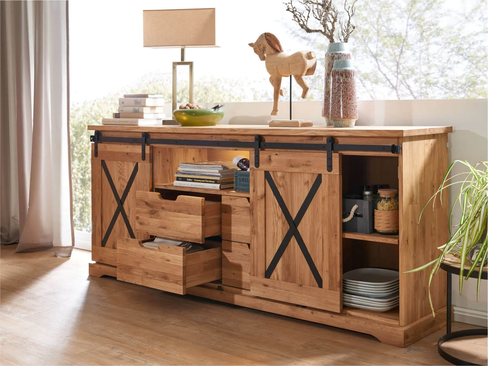 Komoda dębowa TIDY 2-drzwiowa z 4 szufladami 198x83 dąb olejowany - GK_1034240501