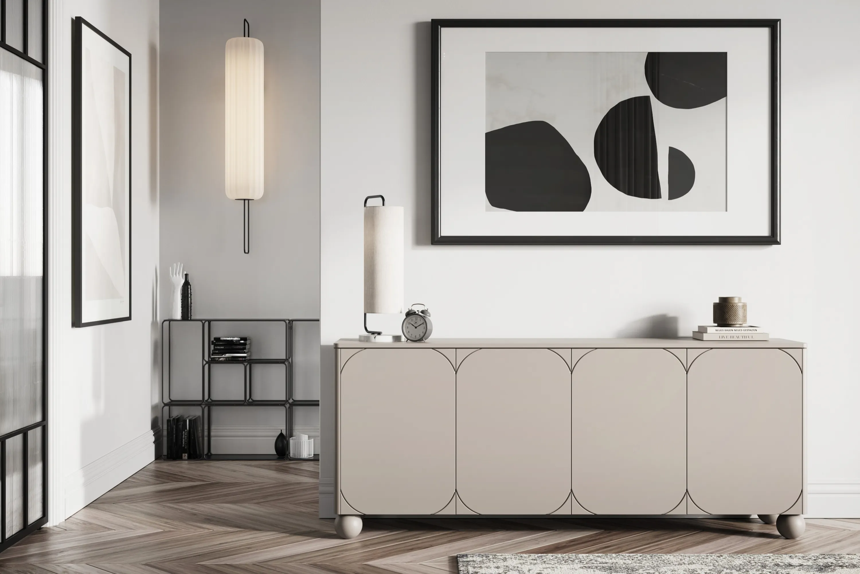 Komoda 4-drzwiowa z szufladami SONATIA 200 cm kaszmirowa - B_157285