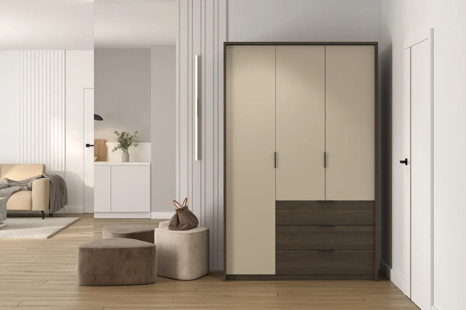 MOLA Szafa 3-drzwiowa z 3 szufladami MOLA dąb dunin jasny beż - 24D1OI19