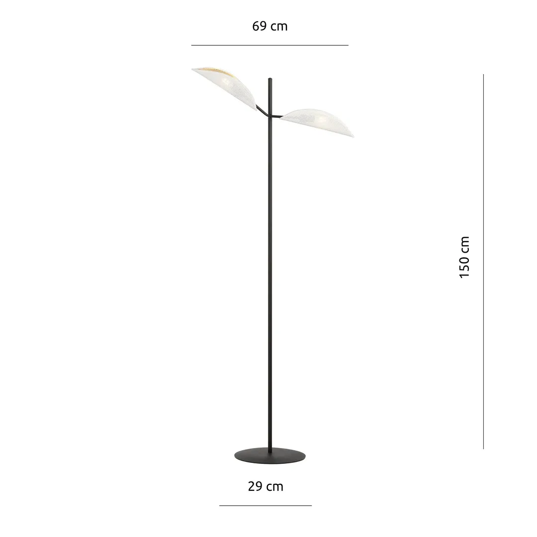 lampa stojąca, lampa do salonu, lampa podłogowa, stalowa mosiężne elementy, dwie oprawy