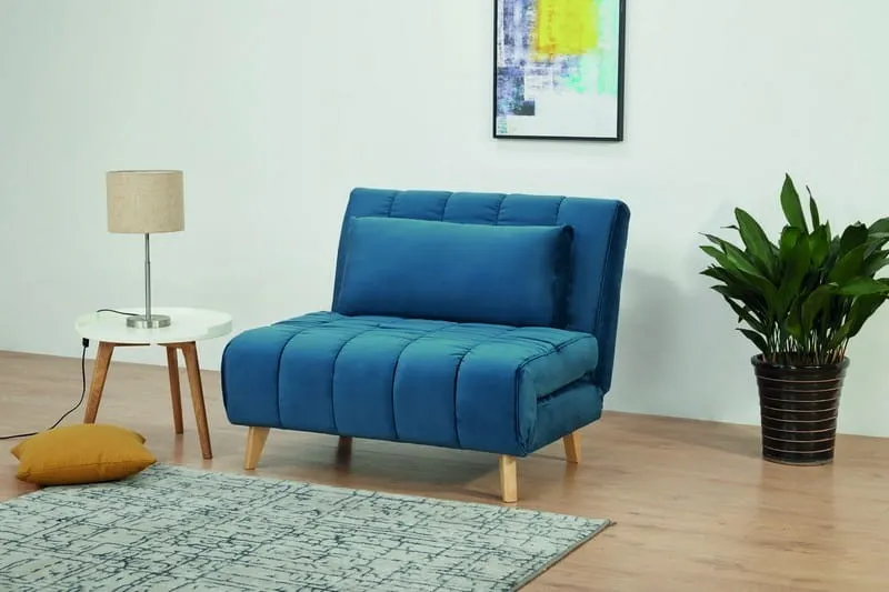 Fotel rozkładany BILLY VELVET niebieski tap.188/buk - BILLYVN