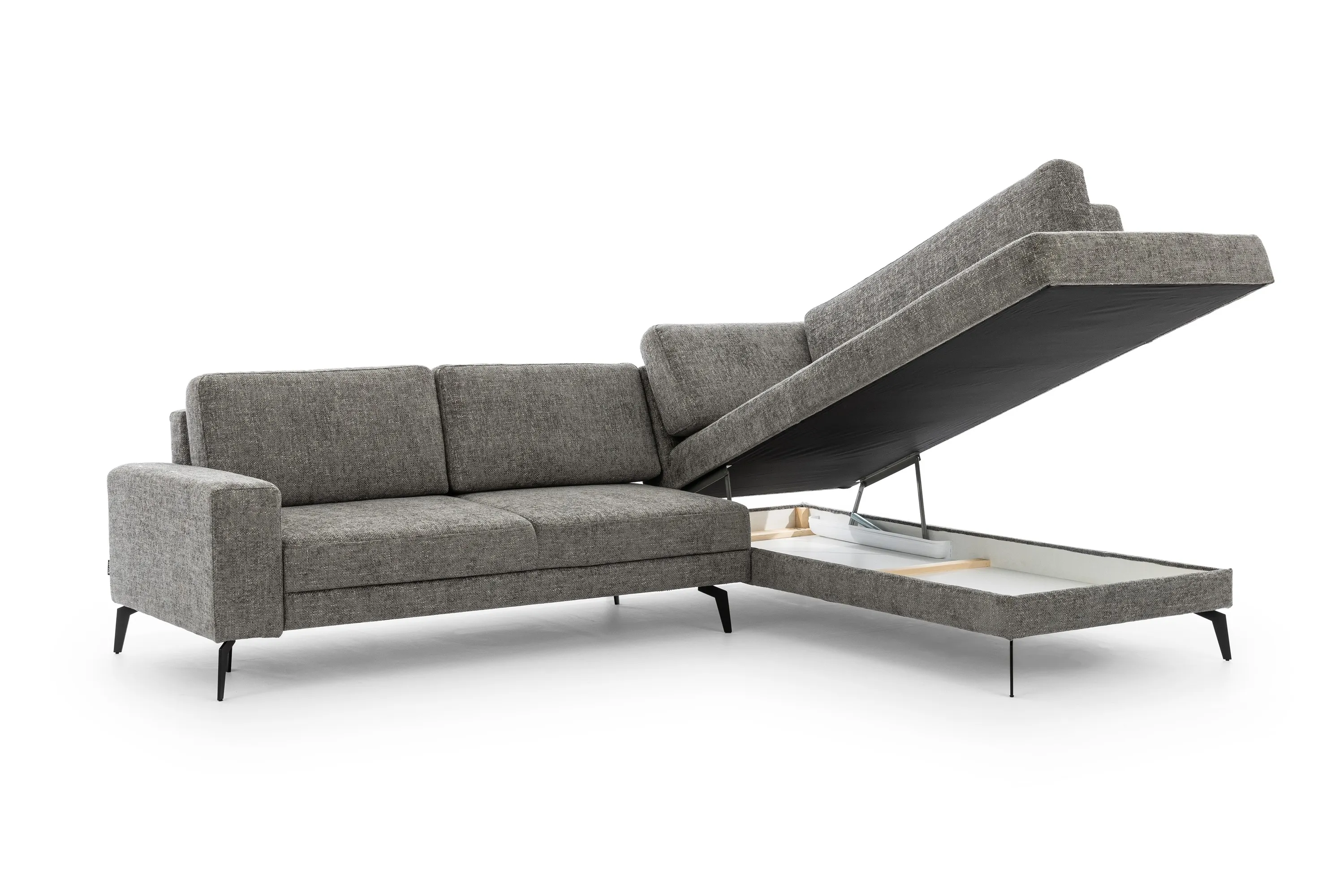 Narożnik rozkładany prawostronny ELENTIO (Magni 206.13) 280x220 cm z dwoma pojemnikami szary - B_162380