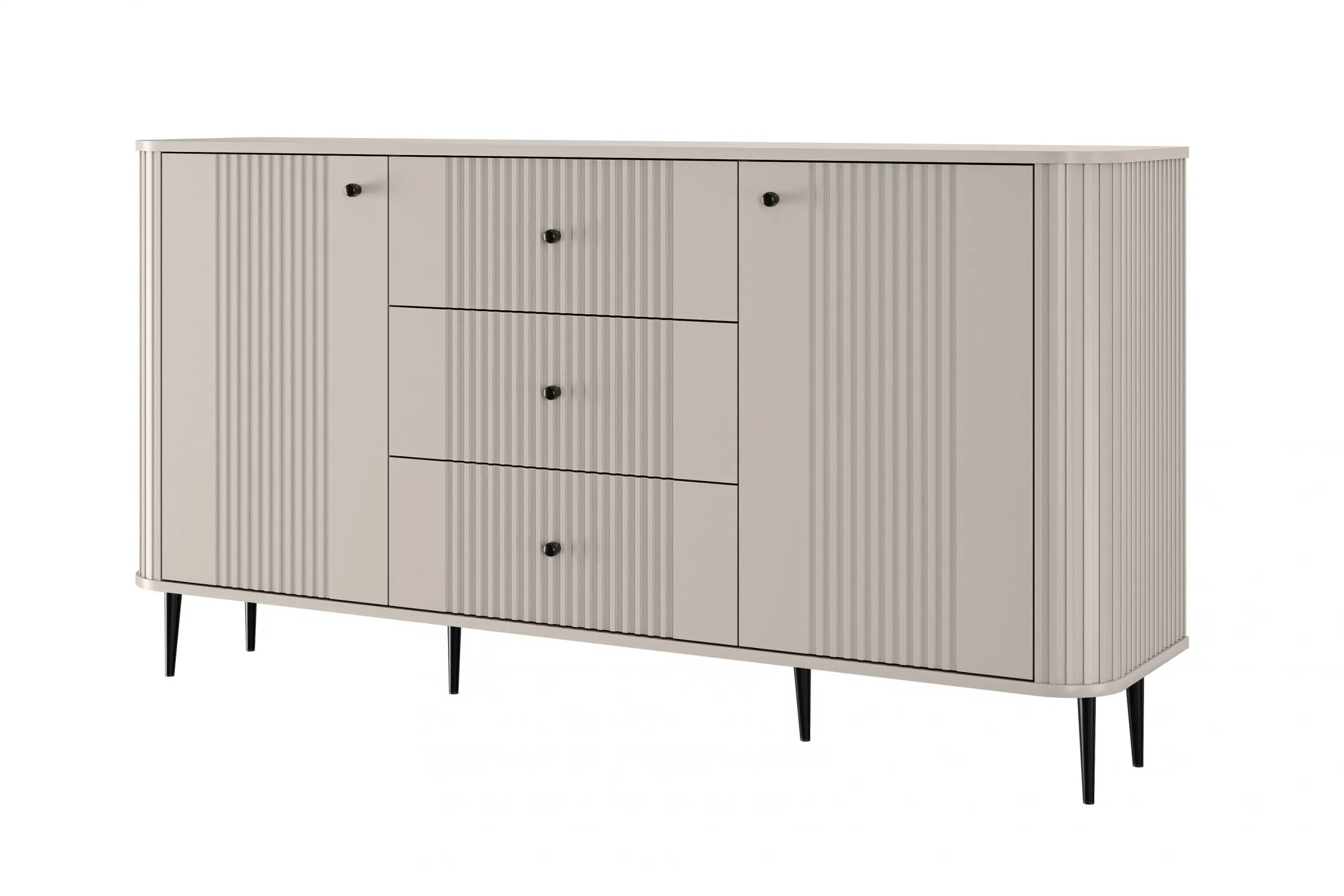 Komoda 2-drzwiowa z 3 szufladami VESPER 160 ryflowany front cashmere czarne nogi