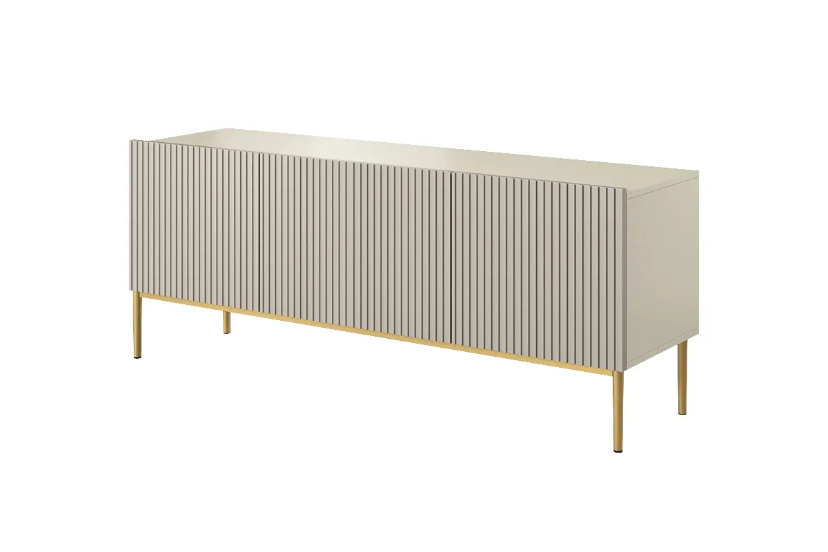 Szafka RTV NICOLE 150 z szufladą - kremowa - złoty stelaż