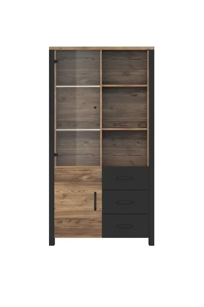 Witryna szklana OLIN 2-drzwiowa z szufladami 191x101 czarny appenzeller fichte - 24ABJC13