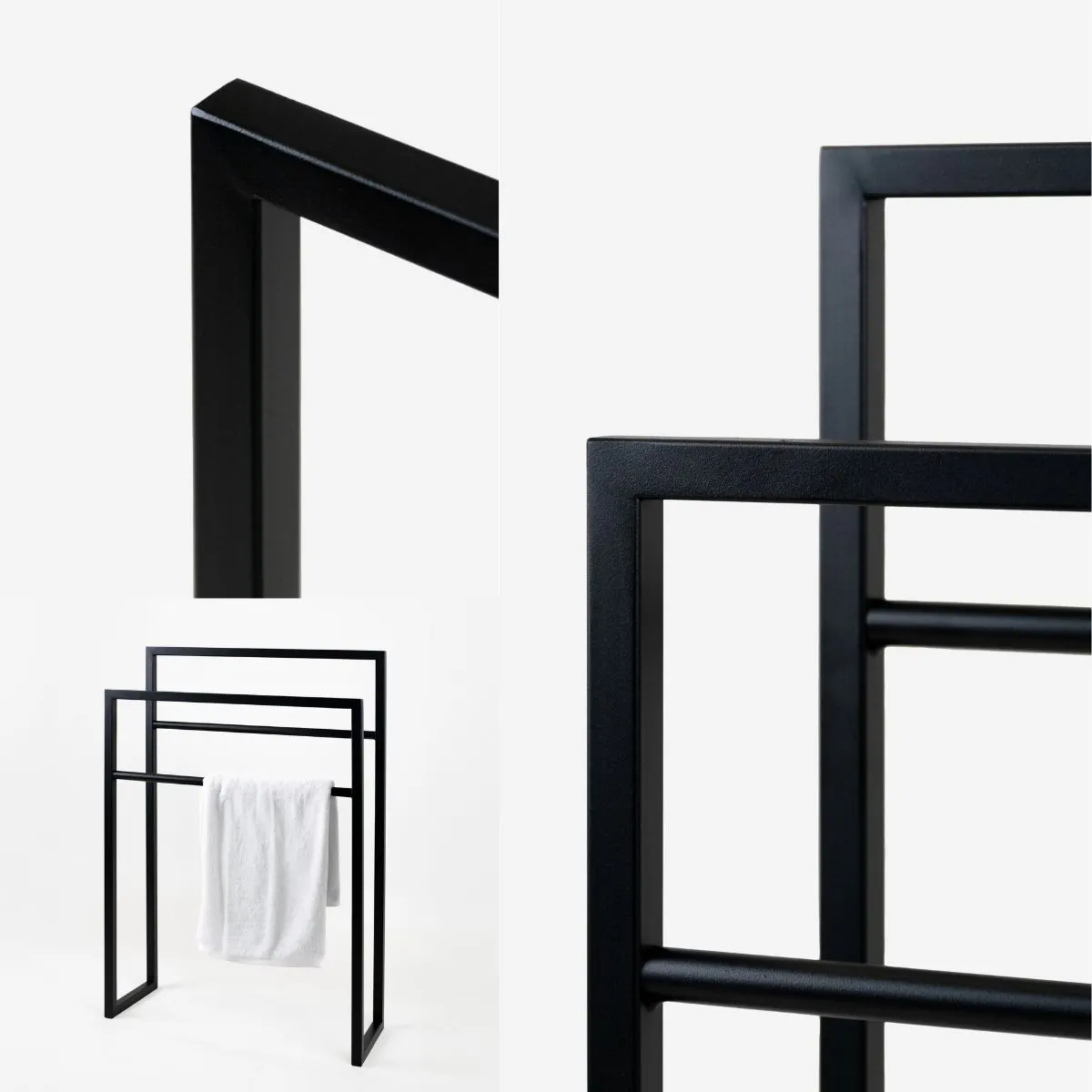 Wieszak na ręczniki drewniany REZE 45x20x78 czarny - LD_TZ000379