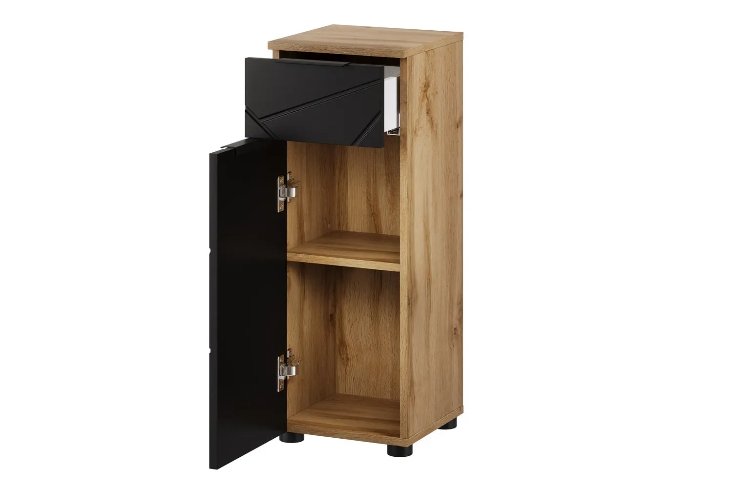 Szafka łazienkowa z szufladą MAZI L/P 81x30 dąb Wotan/czarny mat - TH-100-1845