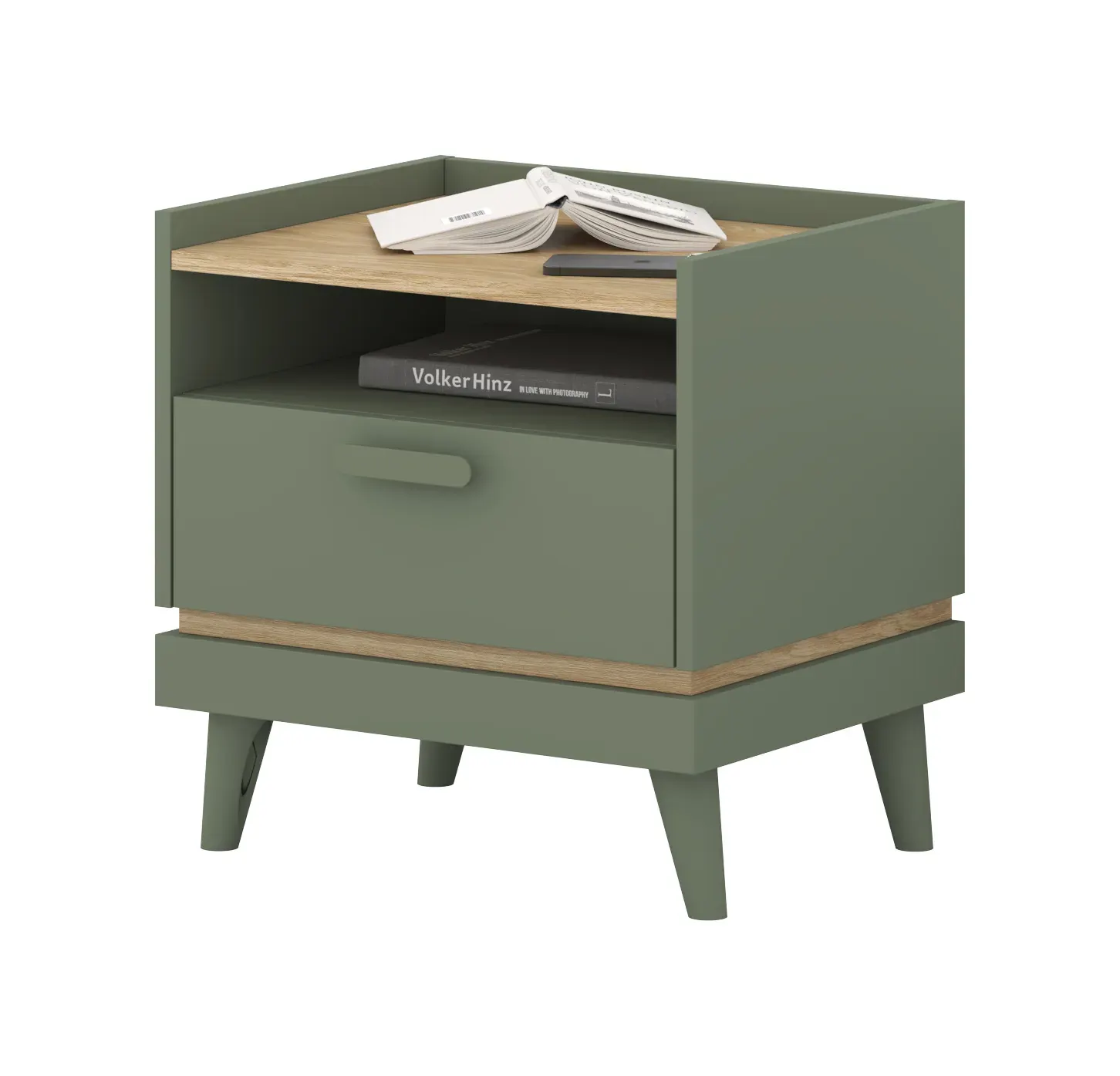 Szafka nocna z 1 szufladą SCAND 22 zielony-dąb olejowany - 24GDOH22
