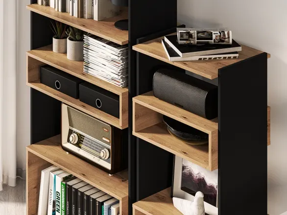 Regał wysoki TRIS 04 dąb artisan-czarny 80x180 - 1TRIS04-001