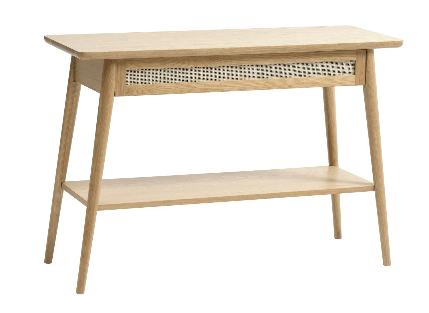 Konsola z półką i rattamową szufladą BARRALI 110 cm - dąb naturalny