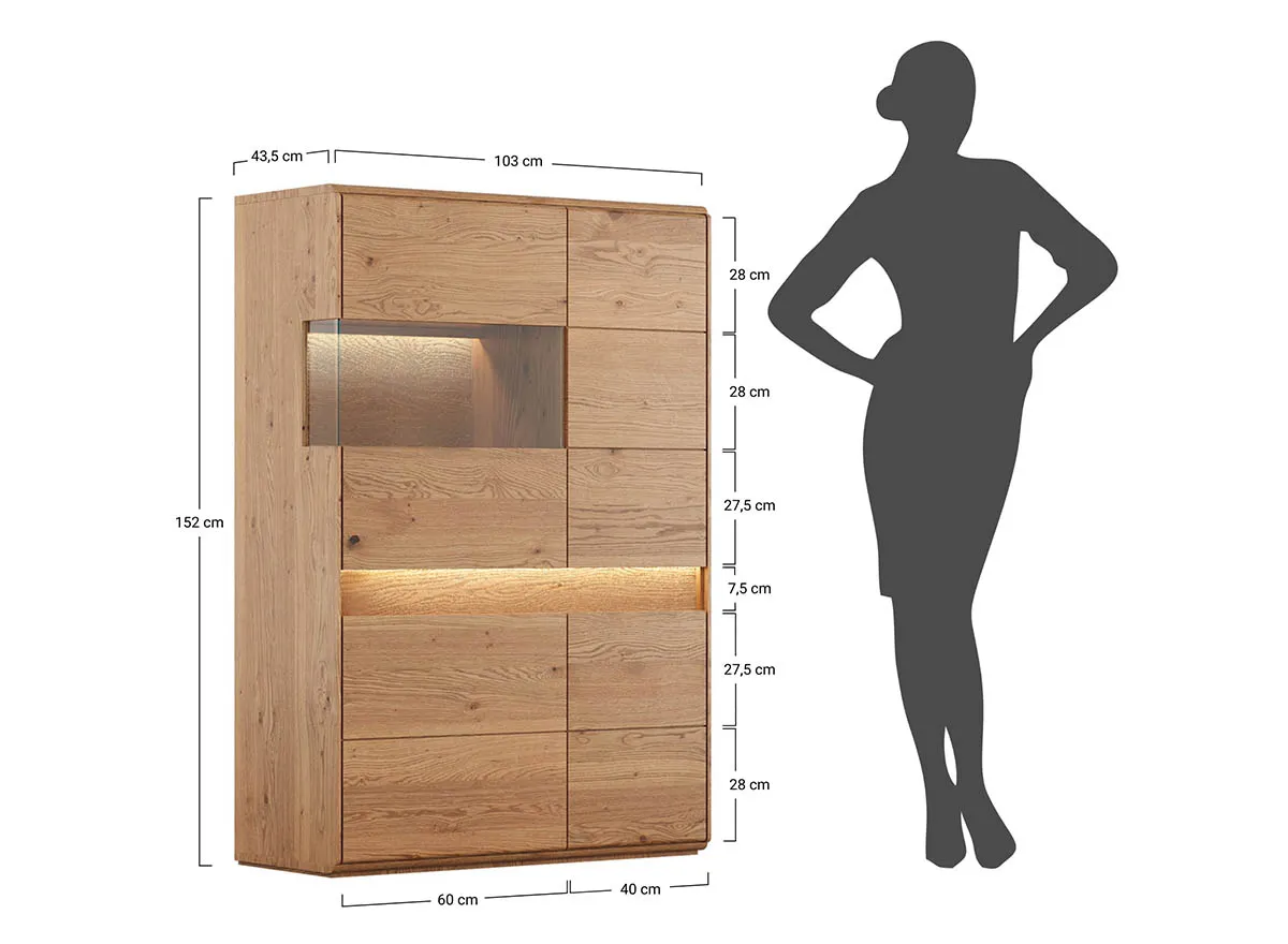 Witryna drewniana szklana DIVISIONE z oświetleniem lewa dąb olejowany - ZIDIV04L