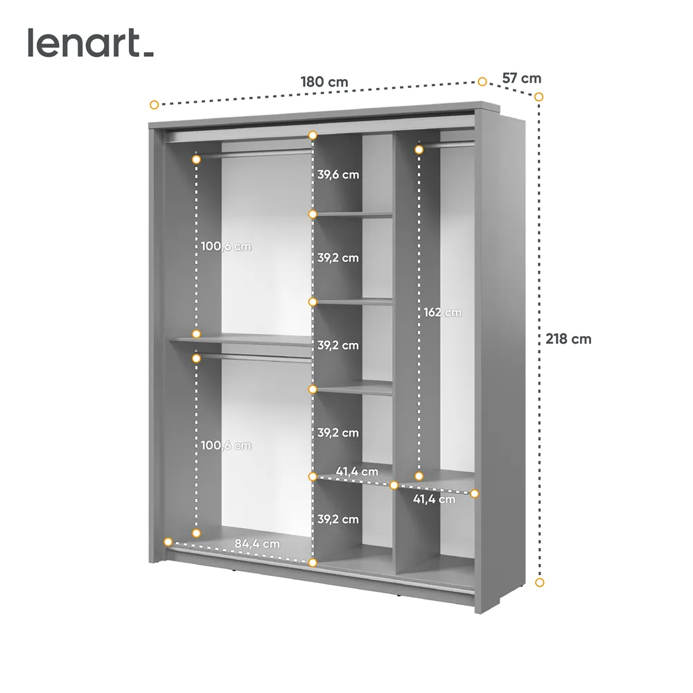 Szafa 2-drzwiowa z lustrami ARTI AR-17 180cm szara - AR17S