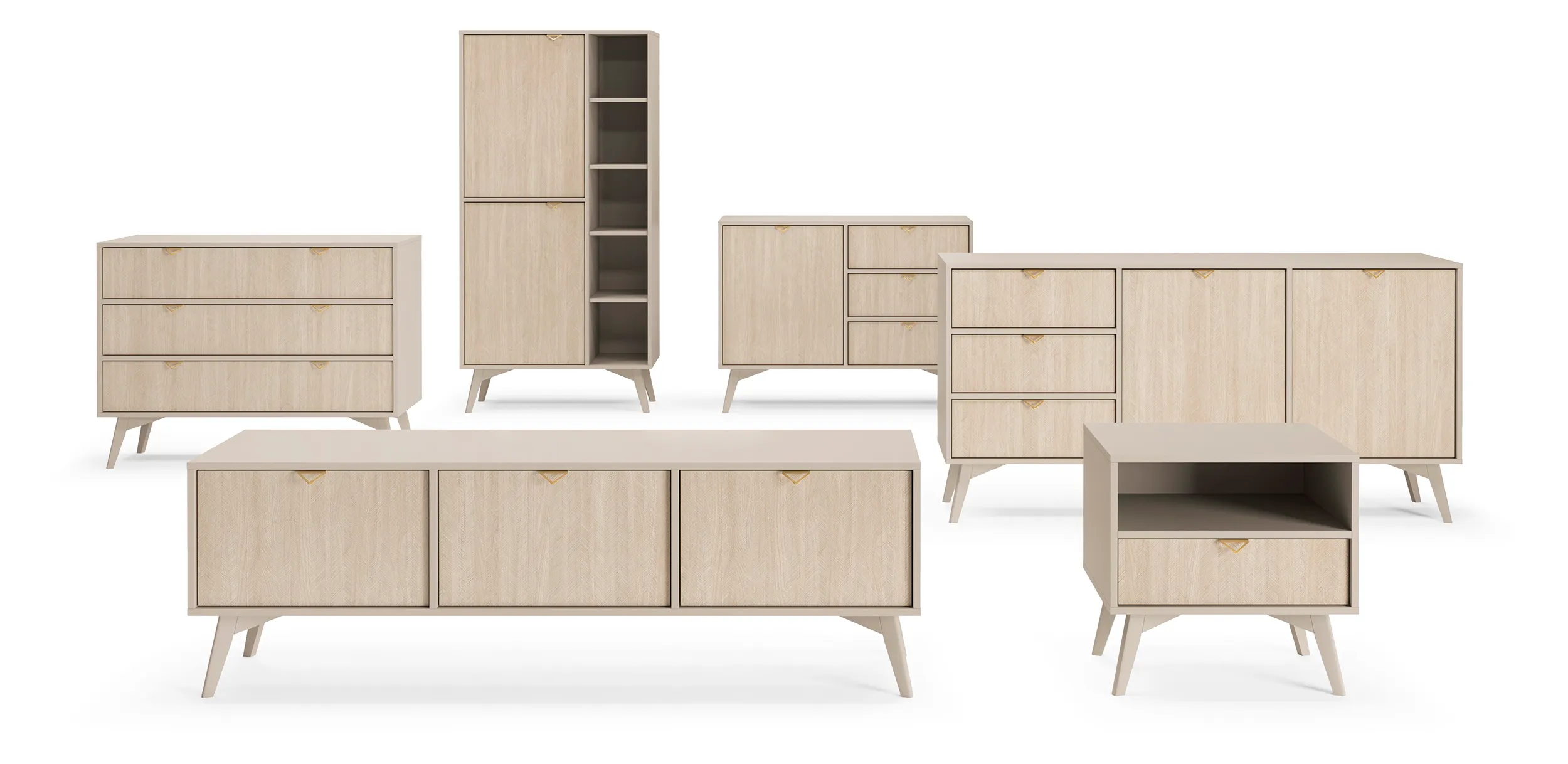 Komoda 2-drzwiowa z 3 szufladami FOREST Piaskowy, Jodełka - FOREST_KSZ158_PIAS