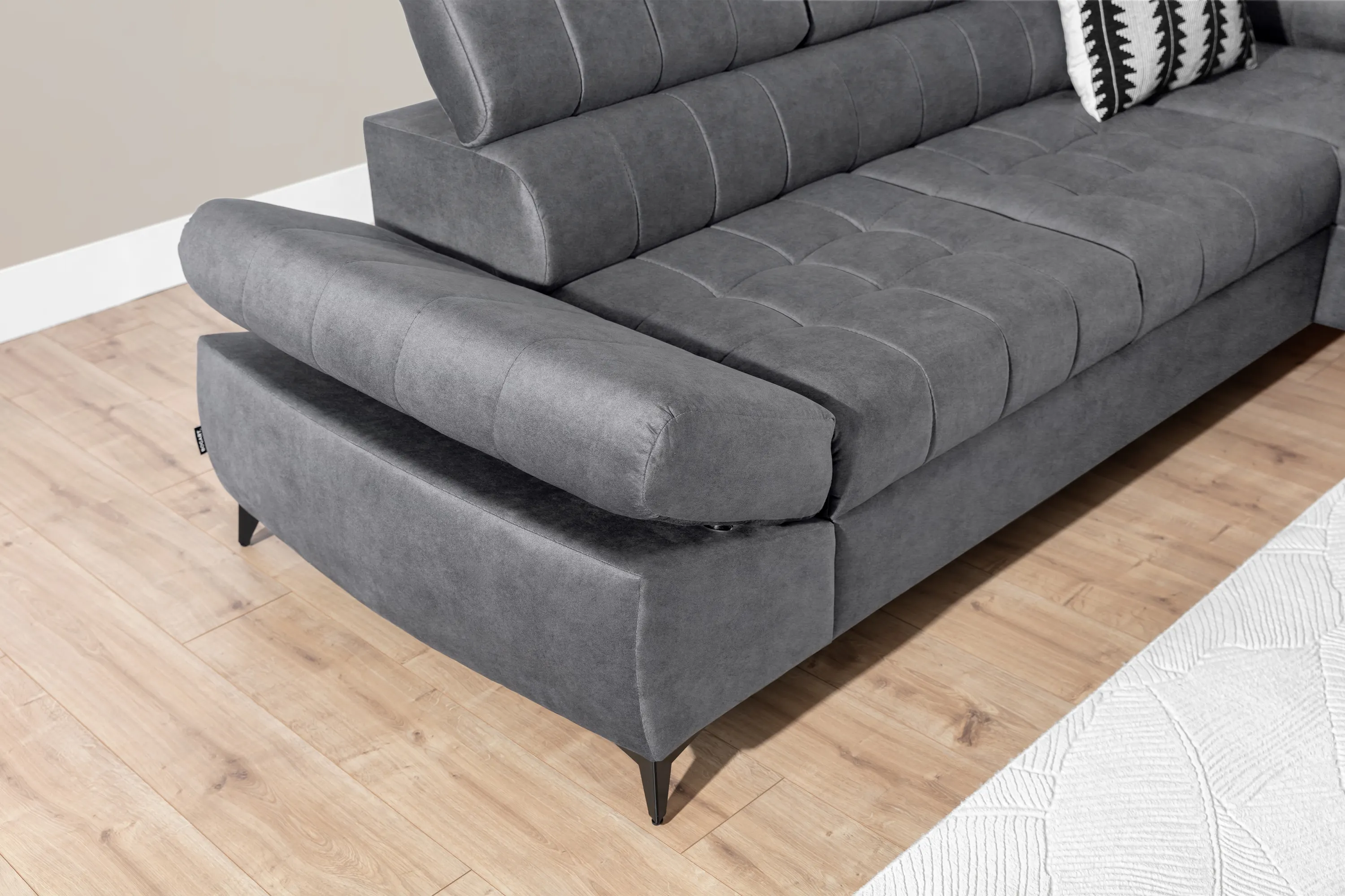 Narożnik lewostronny VALORIS L regulowane zagłówki i podłokietniki tkanina Cloud 82 szary - B_162909