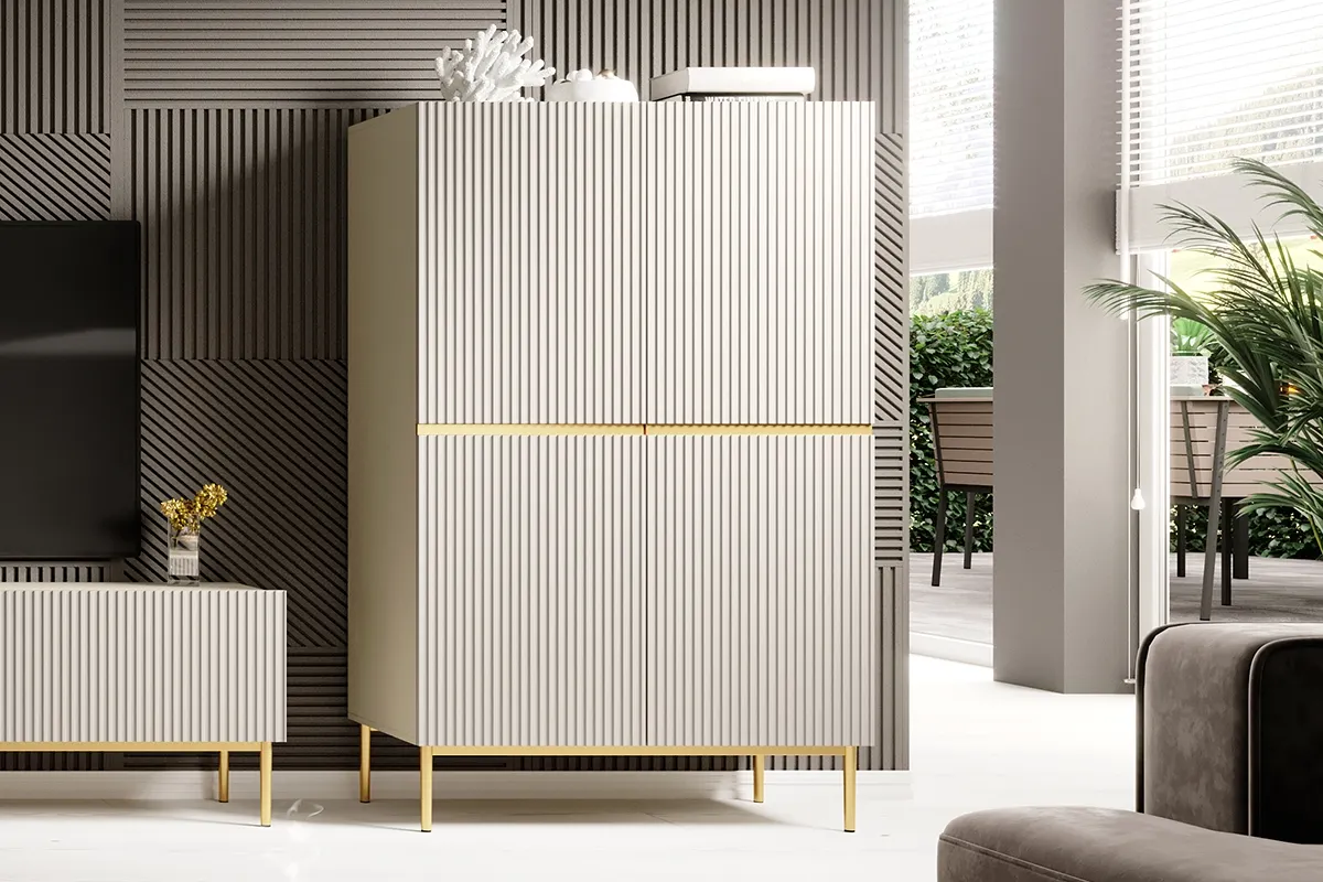 Komoda wysoka z 2 szufladami NICOLE 100 - kremowy - złoty stelaż - B_148913