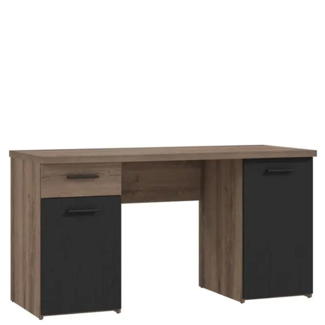 Biurko TOKIO z 2 szafkami i szufladą - dąb, czarny Biurko TOKIO z 2 szafkami i szufladą - dąb, czarny